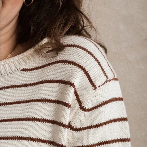 Olympia Sweater - Striped Cream and Brown Women's Sweater - Picture 5 of 10